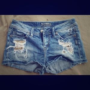 Womens Silver Denim Shorts